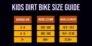 Dirt Bike Syze by Age
